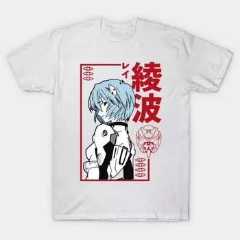 Мужская черная футболка с принтом, очень большая футболкаRei Ayanami Evangelion, хлопковая футболка с принтом на бумаге для переноса без вырезания 2XL белый