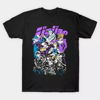Мужская черная футболка с принтом, очень большая футболкаJJBA Anime Fanart No-Cut Transfer Paper Print Cotton Tshirt 4XL чёрный