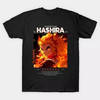 Мужская черная футболка с принтом, очень большая футболка Flame Hashira - Demon Slayer, хлопковая футболка с принтом на бумаге для переноса без разрезов S чёрный