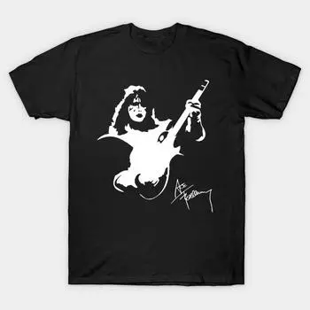 Мужская черная футболка с принтом, очень большая футболка Ace Frehley 1, хлопковая футболка с принтом на бумаге для переноса без вырезания S чёрный