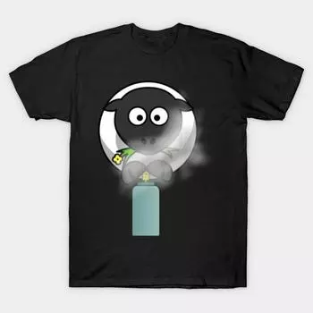 Мужская черная футболка с принтом, очень большая футболка, лимитированная серия, эксклюзивная, спрей-банка, овца, хлопковая футболка с принтом на бумаге для переноса без резки 2XL чёрный