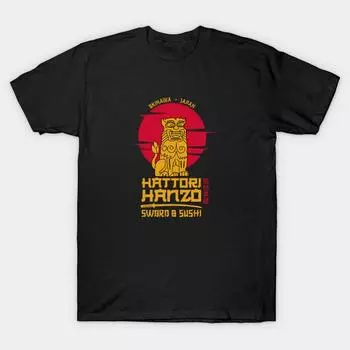 Мужская черная футболка с принтом, очень большая футболка Hattori Hanzo No-Cut Transfer Paper Print Cotton Tshirt M чёрный