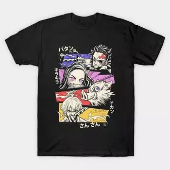 Мужская черная футболка с принтом, очень большая футболкаDemon slayer, хлопковая футболка с принтом на бумаге для переноса без вырезания 2XL чёрный