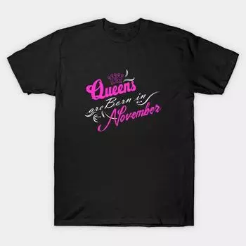 Мужская черная футболка с принтом, очень большая футболка queens-are-born-in-november-shirt, футболка из хлопка с принтом на бумаге для переноса без разрезов M чёрный