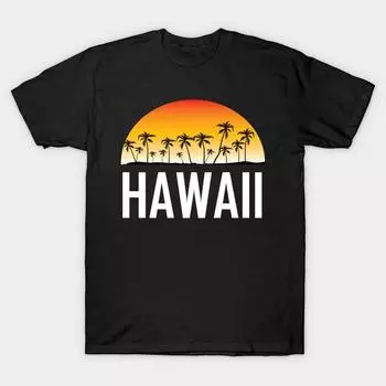 Мужская черная футболка с принтом, очень большая футболка hawaii-sunset, хлопковая футболка с принтом на бумаге для переноса без разрезов S чёрный