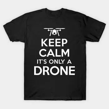 Мужская черная футболка с принтом, очень большая футболка keep-calm-its-only-a-drone, хлопковая футболка с принтом на бумаге для переноса изображения без разрезов L чёрный