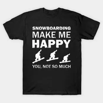 Мужская черная футболка с принтом, очень большая футболка snowboarding-make-me-happy-tshirt, футболка без вырезов с принтом на бумаге для переноса изображений, хлопковая футболка M чёрный
