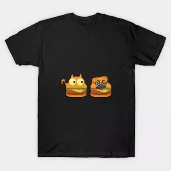 Мужская черная футболка с принтом, очень большая футболка cat-burger-pug-burger, хлопковая футболка с принтом на бумаге для переноса изображения без разрезов M чёрный