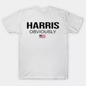 Мужская черная футболка с принтом, очень большая футболка Harris, очевидно, для президента 2024 года, Камала, американский флаг, без выреза, хлопковая футболка с принтом на бумаге для переноса M белый