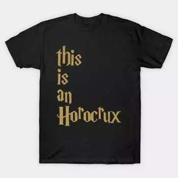 Мужская черная футболка с принтом, очень большая футболка this-is-an-horocrux, хлопковая футболка с принтом на бумаге для переноса без разрезов S чёрный