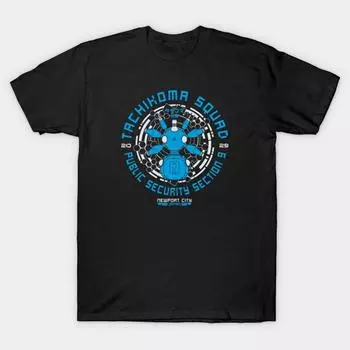 Мужская черная футболка с принтом, очень большая футболкаTachikoma Squad No-Cut Transfer Paper Print Cotton Tshirt 2XL чёрный