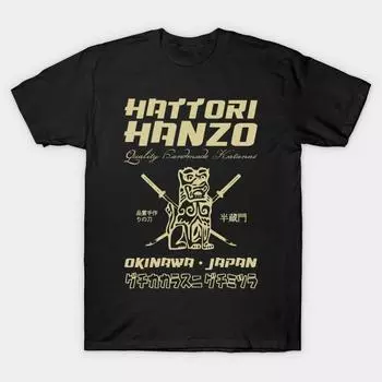 Мужская черная футболка с принтом, очень большая футболка Hattori Hanzo No-Cut Transfer Paper Print Cotton Tshirt L чёрный