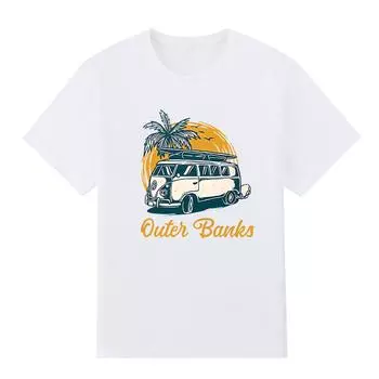 Мужская черная футболка с принтом Outer Banks Station Wagon Pattern Супер большая футболка Лучшие друзья No-Cut Трансферная бумага с принтом Хлопковая футболка S белый