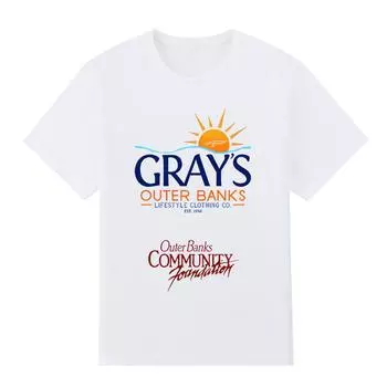 Мужская черная футболка с принтом Outer Banks GREYS Pattern Супер большая футболка Лучшие друзья No-Cut Переносная бумага с принтом Хлопковая футболка S белый