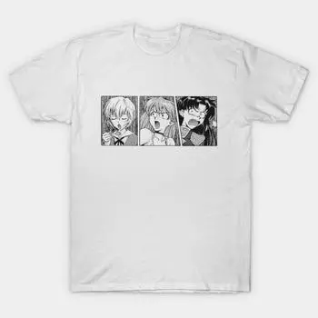 Мужская черная футболка с принтом Рей, Аски и Мисато Футболка из хлопка с принтом на бумаге без вырезания 2XL белый