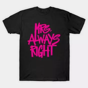 Мужская черная футболка с принтом Супер большая футболка mrs-always-right-funny-saying-quote No-Cut Transfer Paper Print Хлопковая футболка S чёрный
