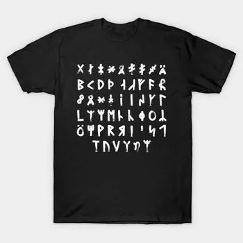 Мужская черная футболка с принтом Супер большая футболка Complete-dalecarlian-runes-inverted No Cut Transfer Paper Print Хлопковая футболка 5XL чёрный