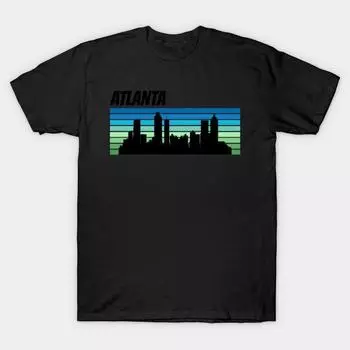 Мужская черная футболка с принтом, супербольшая футболка retro-atlanta-skyline, хлопковая футболка с принтом на бумаге для переноса без вырезания S чёрный