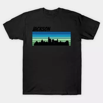 Мужская черная футболка с принтом, супербольшая футболка retro-jackson-skyline, хлопковая футболка с принтом на бумаге для переноса без вырезов S чёрный