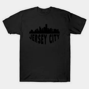 Мужская черная футболка с принтом, супербольшая футболка jersey-city-nj-cityscape-skyline, без вырезов, с принтом на бумаге для переноса, хлопковая футболка 2XL чёрный