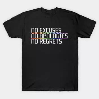 Мужская черная футболка с принтом, супербольшая футболка без извинений, без сожалений, без вырезов, с принтом на бумаге для переноса изображений, хлопковая футболка S чёрный