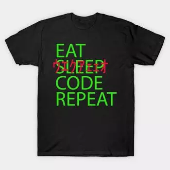 Мужская черная футболка с принтом, супербольшая футболка eat-sleep-code-repeat, хлопковая футболка с принтом на бумаге для переноса без разрезов S чёрный