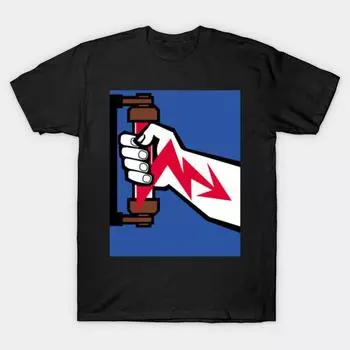 Мужская черная футболка с принтом, супербольшая футболка, ограниченный тираж, эксклюзивный, с постером, на котором изображен электрический шок, футболка из хлопка с принтом на бумаге для переноса изображения без резки 4XL чёрный