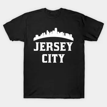 Мужская черная футболка с принтом, супербольшая футболка jersey-city-nj-skyline, хлопковая футболка с принтом на бумаге для переноса без вырезов S чёрный