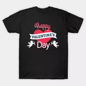 Мужская черная футболка с принтом, супербольшая футболка happy-valentines-day-tshirt, футболка без вырезов с принтом на бумаге для переноса изображений, хлопковая футболка S чёрный