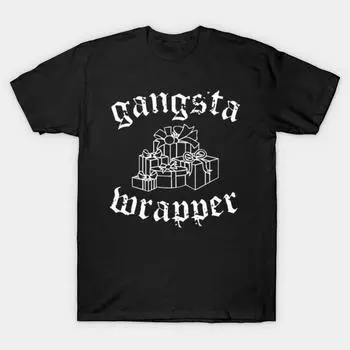 Мужская черная футболка с принтом, супербольшая футболка gangsta-wrapper, хлопковая футболка с принтом на бумаге для переноса без вырезания 4XL чёрный