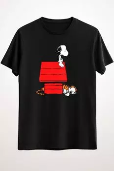 Мужская черная футболка Snoopy And Hobbes - DS1513