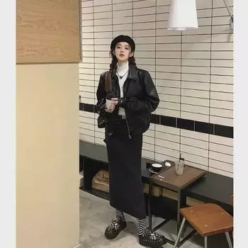 Мужская черная кожаная мотоциклетная куртка в стиле ретро в Гонконге — классная, уникальная, шикарная, трендовая ранняя осень XXL чёрный