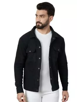 Мужская черная куртка из гребенного хлопка с накладными карманами – длинные рукава, 300 г/м S чёрный