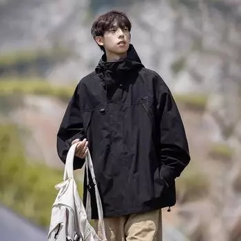 Мужская черная куртка из искусственной кожи – Красивая молодежная рабочая ветровка на весну/осень M чёрный