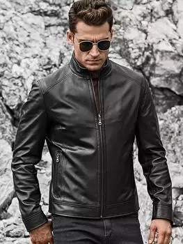 Мужская черная куртка из натуральной мягкой овчины, стильный бомбер, повседневная куртка ручной работы XS чёрный