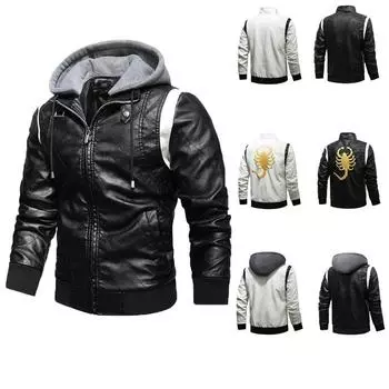 Мужская черная мотоциклетная байкерская длинная кожаная куртка/пальто из коровьей кожи с капюшоном M белый