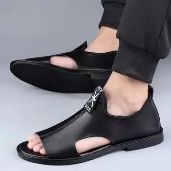 Мужская черная обувь Сандалии Кожаная обувь для спорта и отдыха для мужчин Новая обувь 37-45 37 чёрный