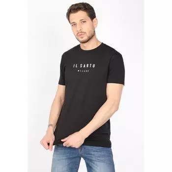 Мужская черная однотонная футболка с круглым вырезом