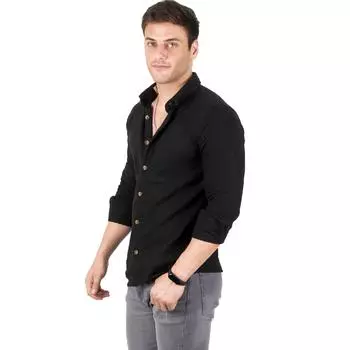 Мужская черная однотонная мужская сшитая рубашка 2302327