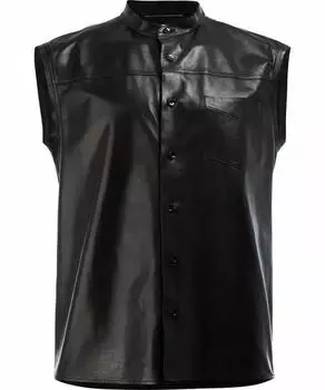 Мужская черная рубашка без рукавов из натуральной кожи ягненка, ручная работа, стильный байкер XS чёрный