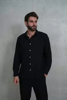 Мужская черная рубашка оверсайз Wesley в мятую клетку