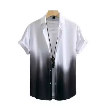 Мужская черная рубашка с градиентным 3D-принтом, рубашка на пуговицах, повседневная летняя рубашка с коротким рукавом, повседневная одежда для отпуска XS чёрный