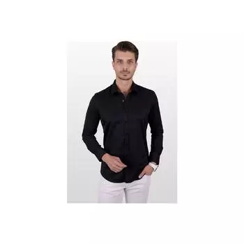 Мужская черная рубашка с воротником-стойкой