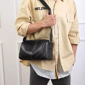 Мужская черная сумка через плечо из натуральной кожи — повседневная, универсальная, многофункциональная, модная марка 2712B чёрный