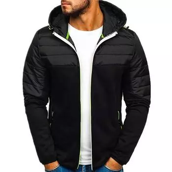 Мужская цветная лоскутная куртка с капюшоном, повседневная мужская куртка на молнии, верхняя одежда 3XL чёрный