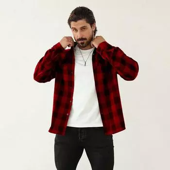 Мужская деловая клетчатая рубашка с длинными рукавами в стиле casual XL красный