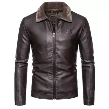 Мужская деловая кожаная куртка плюс бархатная зимняя новая мужская куртка из искусственной кожи с лацканами M