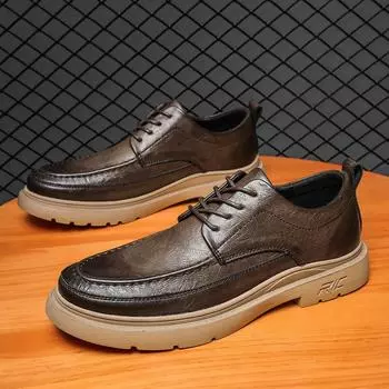Мужская деловая кожаная обувь, деловая одежда, модные универсальные дышащие туфли-броги с мягкой подошвой на шнуровке, рабочая повседневная обувь 38 чёрный