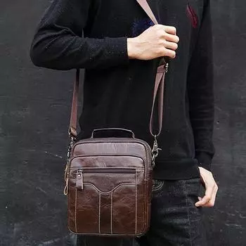 Мужская деловая кожаная сумка-тоут с верхним слоем из коровьей кожи, вертикальная сумка через плечо темно-коричневого