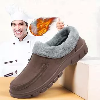 Мужская деловая модная кожаная обувь большого размера, хлопковая обувь шеф-повара, нескользящая повседневная обувь, хлопковая обувь, мужская обувь 39 коричневый